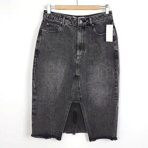 Velvet Heart Women's Effie Denim Midi Skirt Stretch Front Split Frayed Hem Sz 26